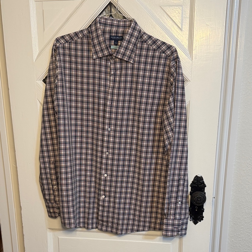 Peter Millar Blue and White Plaid Shirt